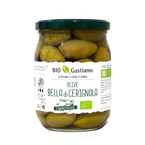 ORGANIC OLIVES GREEN BELLA DI CERIGNOLA IN BRINE 550g JAR