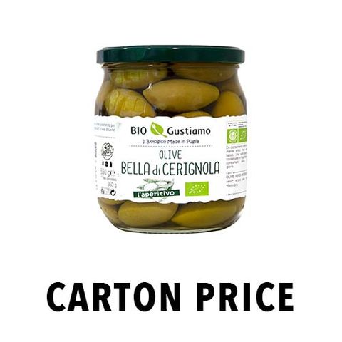 ORGANIC OLIVES GREEN BELLA DI CERIGNOLA IN BRINE 550g JAR