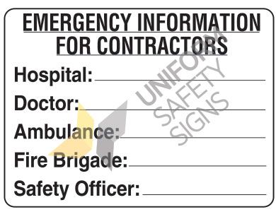 SIGN EMERGENCY INFO FOR CONTRACTORS CORF