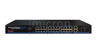 Micron Managed 24 Port POE Switch. 2 x Gigbit UPLINK 1 x Gigabit Fiber Port