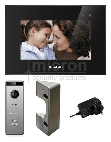 Micron BLACK Residential Intercom Kit 7" Touch Screen Kit With Memory. Includes Surface Door Station & Power Supply