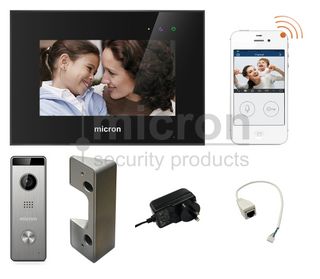 Micron BLACK WiFi Residential Intercom Kit 7" Touch Screen Kit With Memory. Includes Surface Door Station & Power Supply