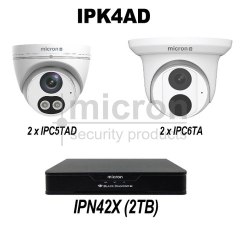 4ch IP Kit Inc 2 x IPC5TAD & 2 x IPC6TA Turrets. 2 TB HDD