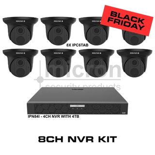 8ch NVR 4TB HDD Kit With 8 x 6mp Black Turret