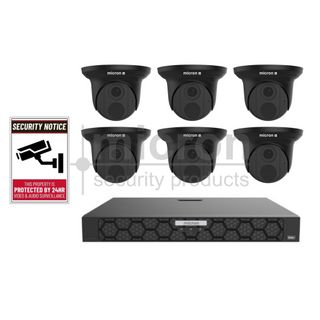 8ch NVR 4TB HDD Kit With 6 x 6mp Black Turrets With 2 x CCTV Warning Signs