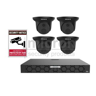 4ch NVR Kit With 4 x 6mp Black Turrets With 2 x CCTV Warning Signs