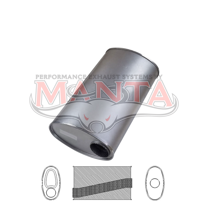 3in, 11in x 6in Oval Offset/Centre, 20in (500mm) Long, Megaflow Muffler - Medium - Aluminised Steel