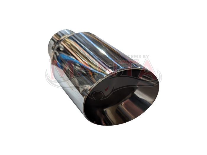 2 1/2in Inlet, 4in Outlet, 8in Long, Round, 15 deg Angle Cut (Polished Inner Cone), Stainless Steel