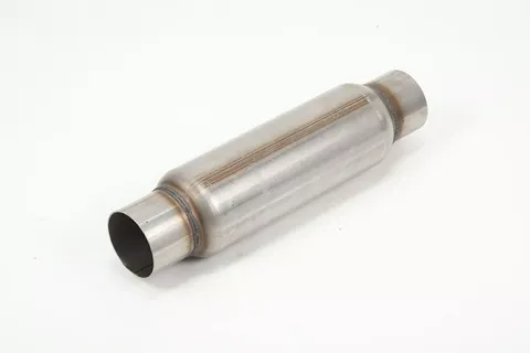 2in (51mm), 9in Long, Spiral Louvre Hotdog Resonator, With Spigots, Aluminised Steel