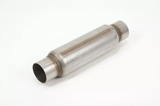 2in (51mm), 9in Long, Spiral Louvre Hotdog Resonator, With Spigots, Aluminised Steel