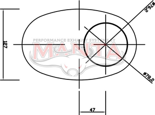3in, 8in x 5in Oval Offset/Centre, 14in (350mm) Long, Megaflow Muffler - Medium - Aluminised Steel