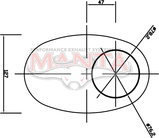 3in, 8in x 5in Oval Offset/Same Side, 12in (300mm) Long, Megaflow Muffler - Medium - Aluminised