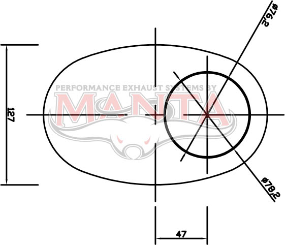 3in, 8in x 5in Oval Offset/Same Side, 12in (300mm) Long, Megaflow Muffler - Medium - Aluminised