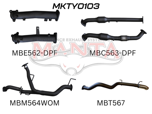 Toyota Landcruiser VDJ200 DPF 2.5in With Cat Pipe only, Dump Tip