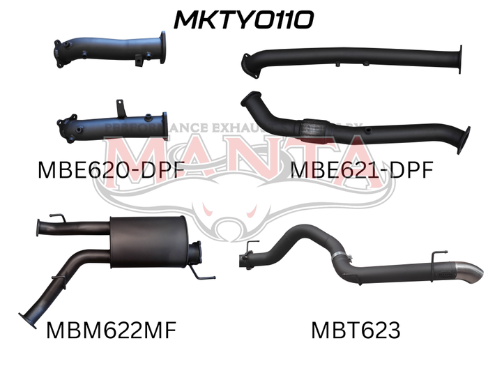 Toyota Landcruiser VDJ200 DPF 3in Dual NO Cat, Muffler, 4in Tailpipe