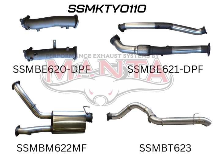 Toyota Landcruiser VDJ200 DPF 3in Dual NO Cat, Muffler, 4in Tailpipe