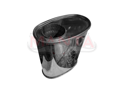 3in, 8in x 5in Oval Offset/Same Side, 12in (290mm) Long, Megaflow Muffler-Stainless Steel