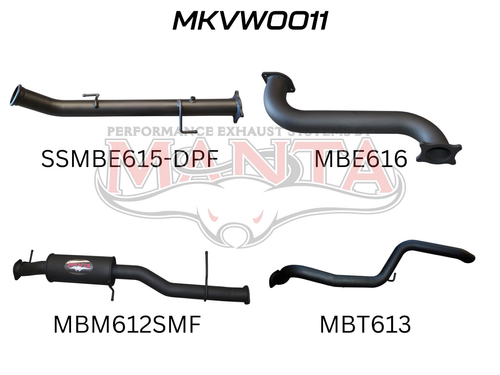 Volkswagen V6 Amarok 3in DUMP PIPE BACK With Small Muffler Extended Tailpipe