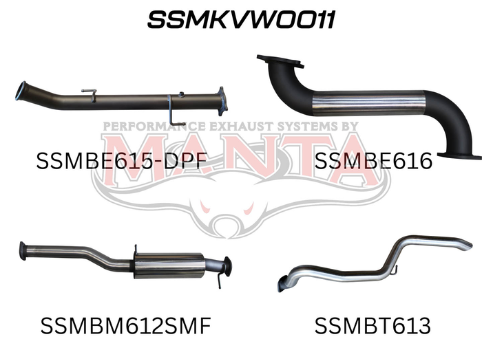 Volkswagen V6 Amarok 3in DUMP PIPE BACK With Small Muffler Extended Tailpipe