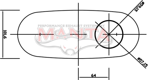 2 1/4in, 10in x 4in Oval Offset/Centre, 14in (350mm) Long, Megaflow Muffler - Medium - Aluminised