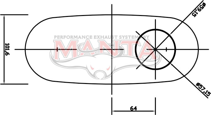 2 1/4in, 10in x 4in Oval Offset/Centre, 14in (350mm) Long, Megaflow Muffler - Medium - Aluminised