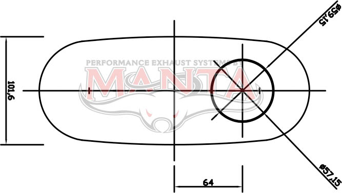 2 1/4in, 10in x 4in Oval Offset/Centre, 12in (300mm) Long, Megaflow Muffler - Medium - Aluminised