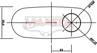 2 1/4in, 10in x 4in Oval Offset/Centre, 16in (400mm) Long, Triflow/Turbo Muffler - Quiet