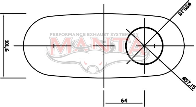 2 1/4in, 10in x 4in Oval Offset/Centre, 16in (400mm) Long, Triflow/Turbo Muffler - Quiet