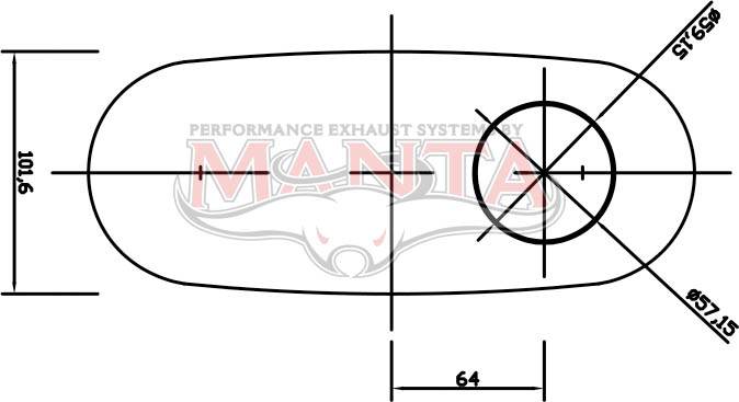 2 1/4in, 10in x 4in Oval Offset/Centre, 14in (350mm) Long, Triflow/Turbo Muffler - Quiet