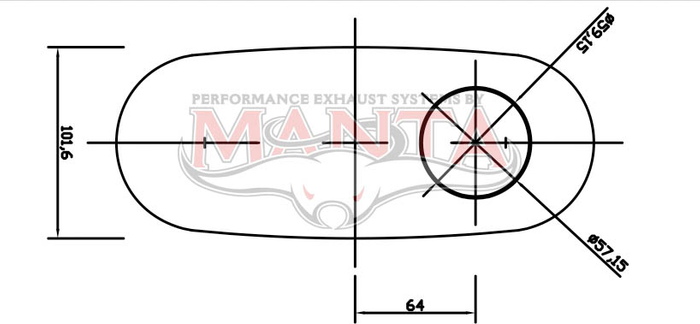 2 1/4in, 10in x 4in Oval Offset/Offset, 14in (350mm) Long, Triflow/Turbo Muffler - Quiet