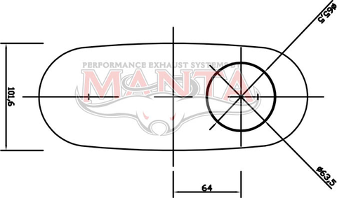 2 1/2in, 10in x 4in Oval Offset/Centre, 14in (350mm) Long, Megaflow Muffler - Medium - Aluminised
