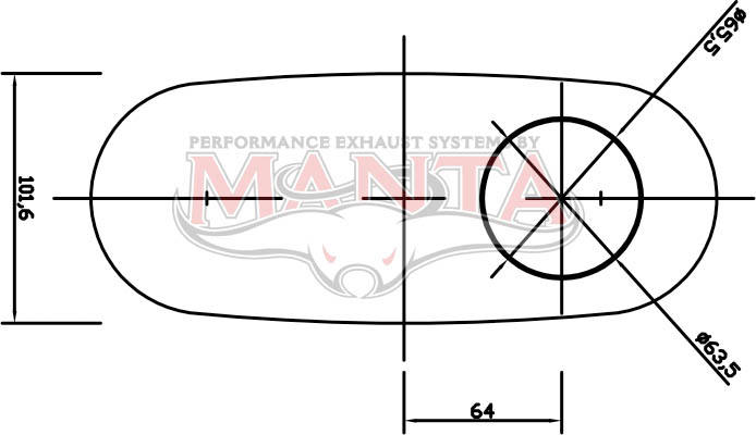 2 1/2in, 10in x 4in Oval Offset/Centre, 12in (300mm) Long, Megaflow Muffler - Medium - Aluminised