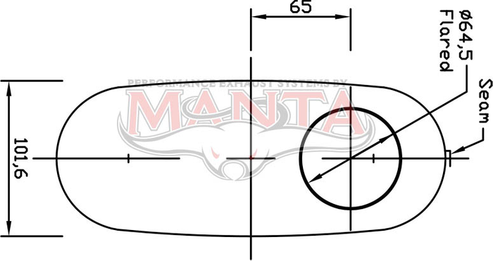 2 1/2in, 10in x 4in Oval Offset/Same Side, 12in (300mm) Long, Megaflow Muffler - Medium - Aluminised