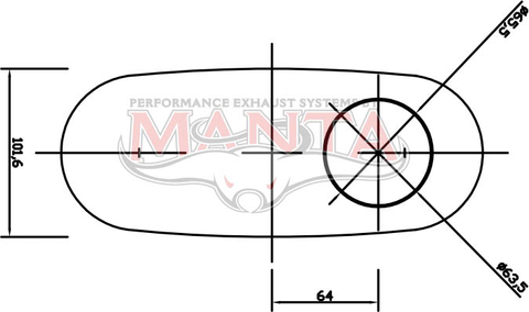 2 1/2in, 10in x 4in Oval Offset/Centre, 16in (400mm) Long, Megaflow Muffler - Medium - Aluminised