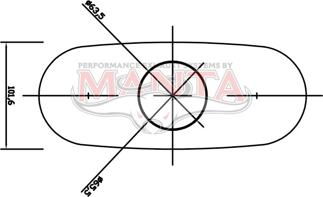 2 1/2in, 10in x 4in Oval Offset/Centre, 16in (400mm) Long, Megaflow Muffler - Medium - Aluminised