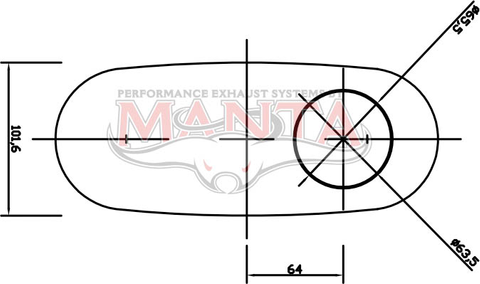 2 1/2in, 10in x 4in Oval Offset/Centre, 16in (400mm) Long, Triflow/Turbo Muffler - Quiet