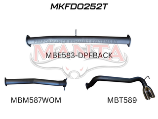 Ford PX2 Ranger 3in DPF Back Without Muffler, Twin Tip Side Exit