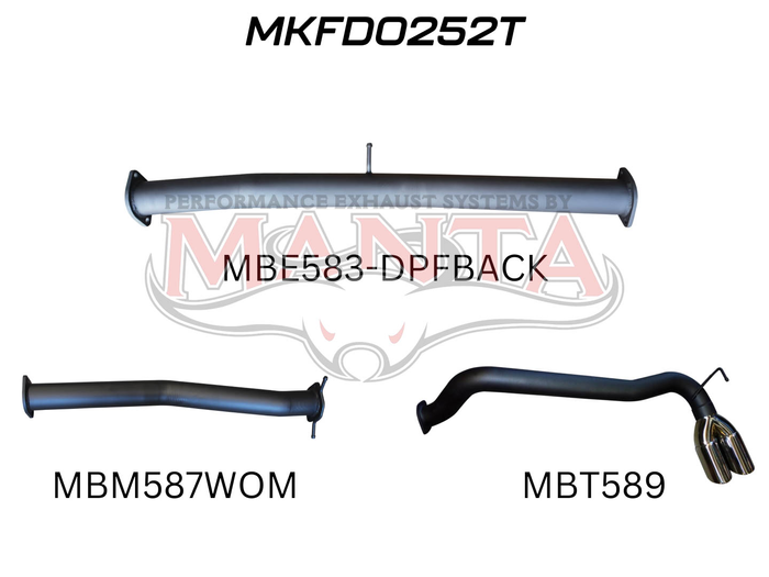 Ford PX2 Ranger 3in DPF Back Without Muffler, Twin Tip Side Exit