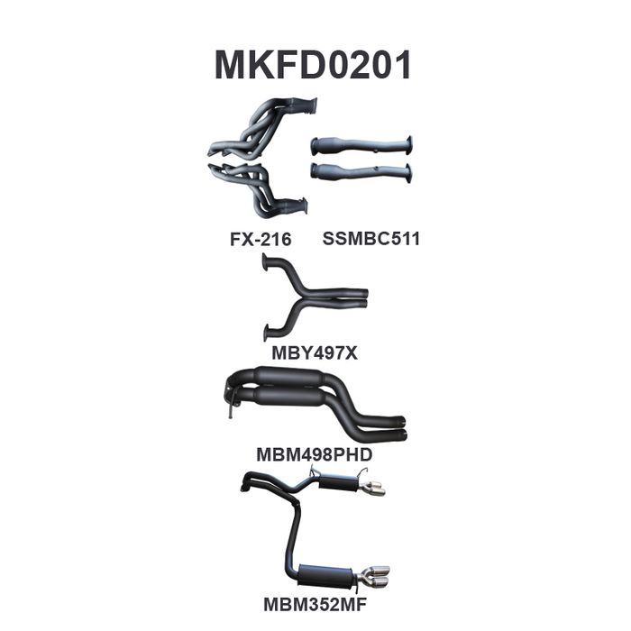 Ford FG GT 5.0L V8 SDN 2.5in L & R With Extractors Hotdog/Muffler