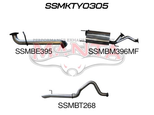 UZJ100 LANDCRUISER 4.7L V8 3in CAT-BACK EXHAUST WITH CENTRE MUFFLER & REAR TAILPIPE