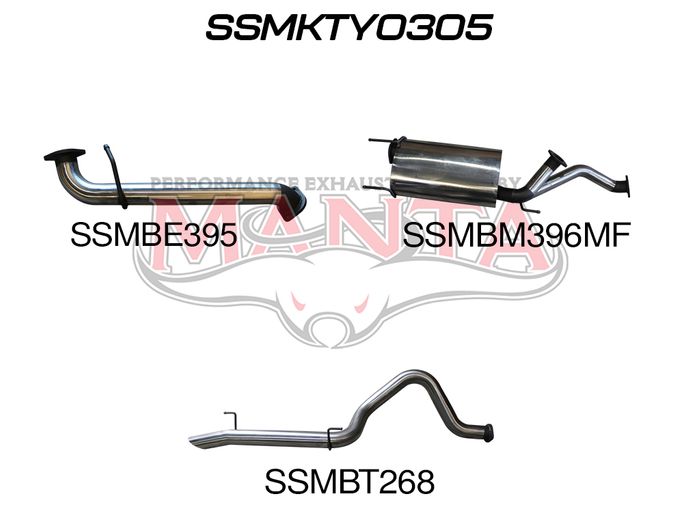 UZJ100 LANDCRUISER 4.7L V8 3in CAT-BACK EXHAUST WITH CENTRE MUFFLER & REAR TAILPIPE