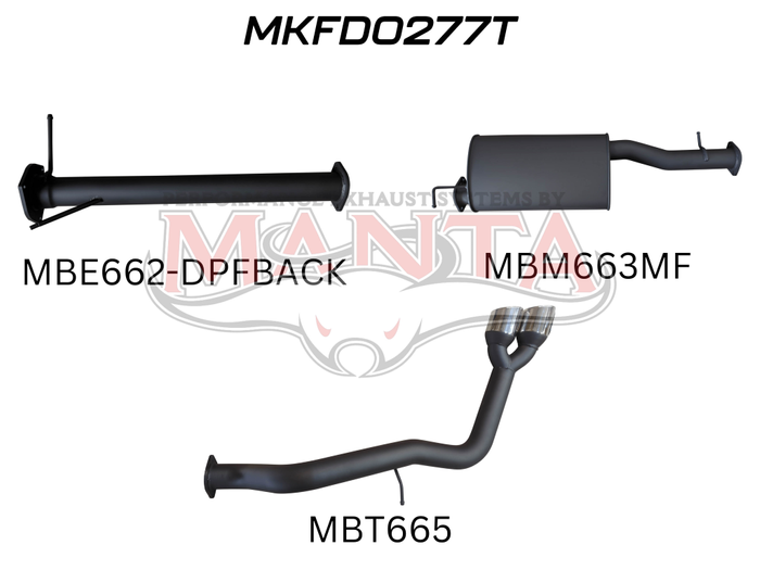 Next Gen T6.2 Ranger V6 3in DPF Back With Muffler, Twin Tip Side Exit