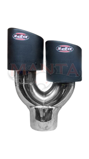 3in Inlet, Twin 4in Carbon Fibre Round Outlet,RHS Double Angle Cut, With Perf Inner Cone DPE Stamped