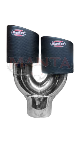 3in Inlet, Twin 4in Carbon Fibre Round Outlet,RHS Double Angle Cut, With Perf Inner Cone DPE Stamped