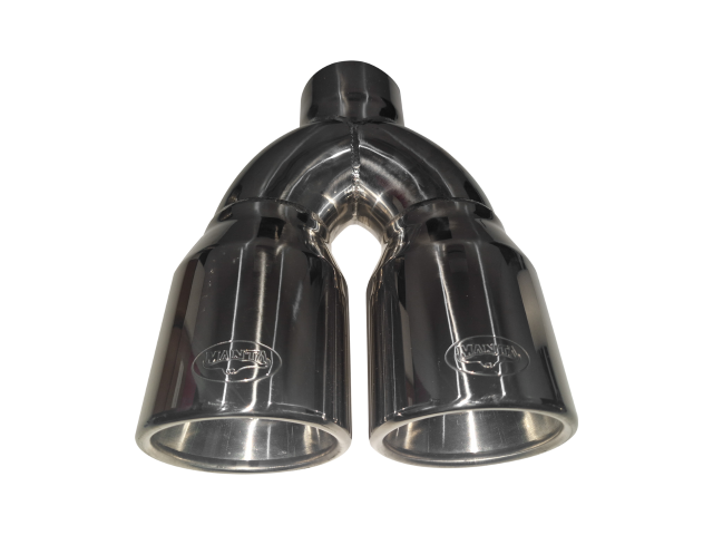 3in Inlet, Twin 4in Round Outlets, Straight Cut, Rolled Edge With Polished Inner Cone, Silverado