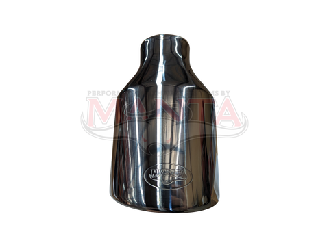 VE-VF Commodore, Camaro Exhaust Tip, 2in ID Inlet, 4in OD, Angled Cut Double Walled Rolled In Outlet