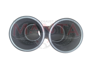 Black Coated, 3in Inlet, Twin 4in Round Outlets, Straight Cut, Rolled Edge With Polished Inner Cone