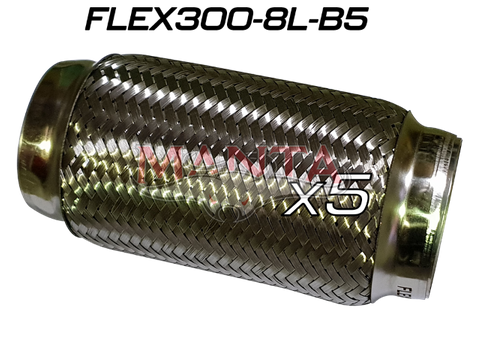 (Pack 5) 3in ID x 203mm (8in) Stainless Steel Flex Bellow With Interlock Tube Liner