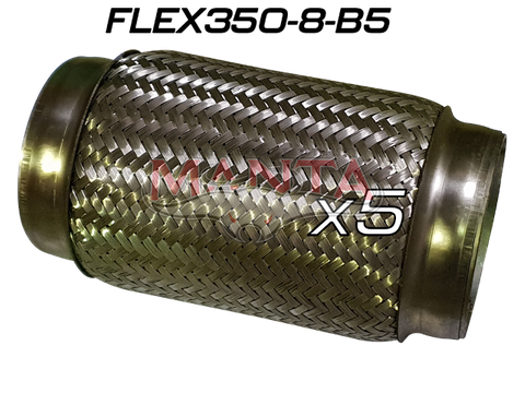 (Pack 5) 3 1/2in ID x 203mm (8in) Stainless Steel Flex Bellow Double Braided Liner