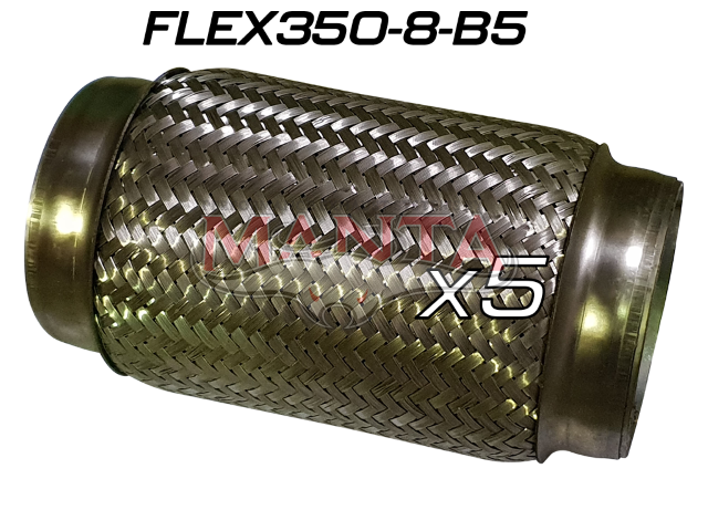 (Pack 5) 3 1/2in ID x 203mm (8in) Stainless Steel Flex Bellow Double Braided Liner